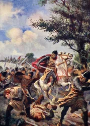 A Batalha de Bouvines, 1214, ilustração da "História das Nações de Hutchinson", 1915