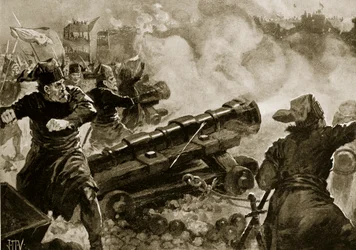 O cerco de Constantinopla pelos turcos, ilustração da "História das Nações de Hutchinson", c.1915