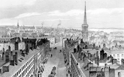 Liverpool da Câmara Municipal, olhando para o sul, gravado por John Rogers, c.1830