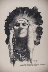 Autorretrato com toucado índio, 8 de março de 1939 (caneta e tinta sobre cartão)