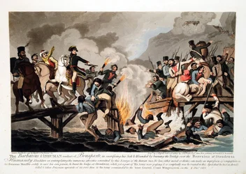 Exército francês atravessando a Berezina em novembro de 1812 - Hassell, John (1767-1825) - 1813 - Aquatint - 41,6x57,6 - Coleção Privada