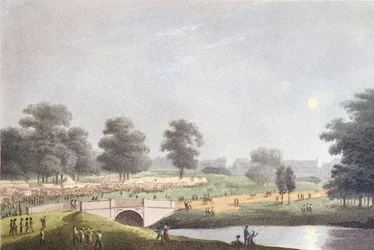 A vista da feira em Hyde Park, gravada por Matthew Dubourg, 1 de agosto de 1814 (gravura colorida)