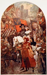 Banda marchando em apoio de Eduardo IV na Batalha de Barnet