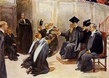 Conferindo diplomas no Sheldonian Theatre, Oxford (cor litho)