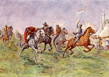 Tent-pegging na Índia (cor litho)