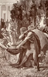 Brian ensina a pele de porco, ilustração de "mito e lenda celta" por Charles Squire, 1905