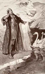 Ler e os cisnes, ilustração de &39;mito e lenda celta&39; por Charles Squire, 1905