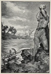 Thorbion levantou a pedra enorme, de "mitos heróicos e lendas da raça britânica" por MI Ebbutt, 1910