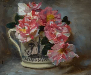 Rosas listradas em uma caneca do navio