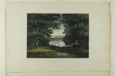 Falls of St. Anthony no Mississippi, placa sete do primeiro número de Vistas pitorescas do cenário americano