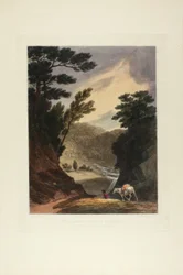 Vista Perto das Cataratas de Schuylkill, Pensilvânia, placa cinco do primeiro número de Vistas Pitorescas do Cenário Americano, 1819-21