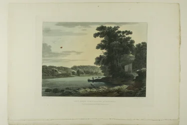 Vista acima das Cataratas de Schuylkill, placa três do primeiro número de Vistas pitorescas do cenário americano