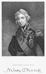 Retrato do almirante Horatio Nelson com sua assinatura, gravada por John Cochran (fl.1821-65)