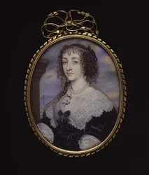 No.3862 Rainha Henrietta Maria, esposa do Rei Carlos I, c.1640 (vellum na carta de jogar)