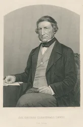 Sir George Cornewall Lewis, gravado por DJ Pound de uma fotografia, de "A Sala de Estar de Personagens Eminentes, Volume 2", publicado em Londres, 1860