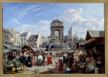 Le marche et la Fontaine des Innocents em Paris Pintura de John James Chalon (1778-1854) 1822 Sol. 1,06x1,52 m Paris, Musee Carnavalet