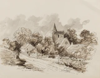 Igreja de Kewstoke e Aldeia, Weston Super Mare, Somerset, 1882 (caneta, pincel e tinta sobre papel)