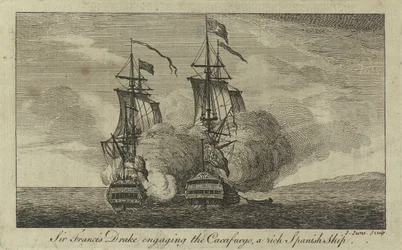Sir Francis Drake enfrenta o "Cacafuego", um rico navio espanhol