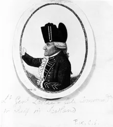 O HON. Alexander Leslie (Nono Regimento do Pé), ilustração de &39;Kays Portraits&39;, 1789