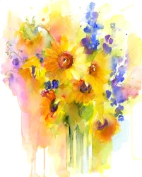 Girassóis e delphinium, 2016, (aquarela)