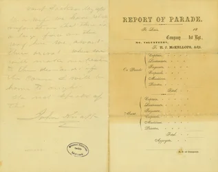 Carta de John Knapp, Camp Jackson, à sua esposa, 10 de Maio de 1861