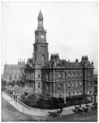 Câmara Municipal e Praça, Sydney, Austrália, final do século XIX.