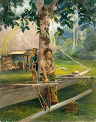 Retrato de Faase, o Taupo, ou Virgem Oficial, da Baía de Fagaloa, e Her Duenna, Samoa, 1891 .