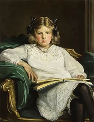 Retrato de Betty, três quartos de comprimento, sentada, lendo um livro