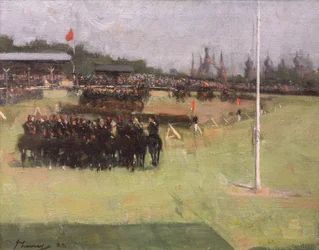 O carrossel musical do 15.º Regimento de Hussardos durante o torneio militar na Exposição Internacional de Glasgow 1888