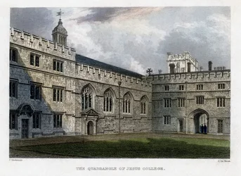 Quadrangle of Jesus College, Universidade de Oxford, c1830s.