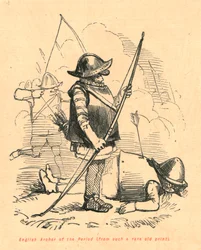 Arqueiro inglês do período, de uma antiga e rara gravura, 1897.