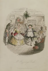 Mr Fezzywigs Ball, ilustração de A Christmas Carol de Charles Dickens (1812-1870), pub.1843 (gravura colorida à mão)