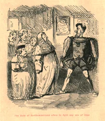 O duque de Northumberland oferece-se para combater qualquer um deles, 1897.