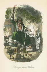 O Fantasma do Natal Presente aparece a Scrooge. Ilustração de John Leech (1817-64) para Charles Dickens A Christmas Carol, Londres 1843-1834.