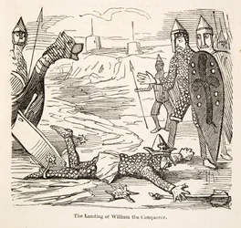 The Landing of William the Conqueror, de The Comic History of England, pub. 1864 (xilogravura)