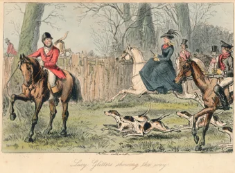 Lucy Glitters mostrando o caminho, 1865. Artistas: John Leech, Hablot Knight Browne.