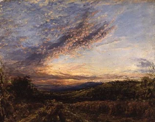 Pôr do sol sobre uma paisagem de charneca, inícios da década de 1850