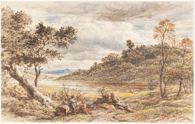 Viajantes a descansar junto a uma árvore caída