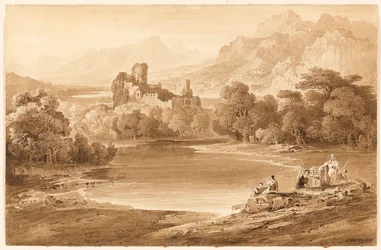 Paisagem com um castelo em ruínas