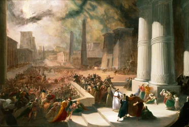 "Uma das Sete Pragas do Egipto". A água do Nilo ficou vermelha de sangue", início do século XIX.