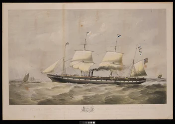 O navio a vapor Great Britain... Proprietários Srs. Gibbs  Co... Ao povo da Grã-Bretanha e dos Estados Unidos da América, esta placa é respeitosamente dedicada...