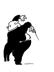 Caricatura de um condutor gordo e alegre