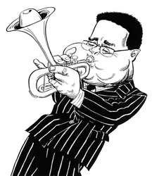Dizzy Gillespie (John Birks Gillespie), caricatura de John Minnion