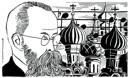 Retrato de Rimsky Korsakov (Rússia, fundo de cúpulas de igrejas) Compositor russo (1844-1908)