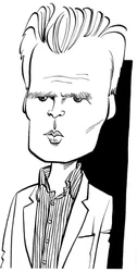 Robin Holloway, caricatura de John Minnion Compositor inglês