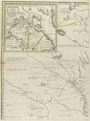 Um mapa dos domínios britânico e francês na América, 1756 (gravura com cor de contorno no papel)
