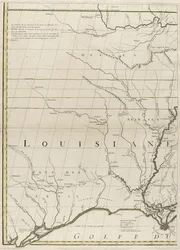 Um mapa dos domínios britânico e francês na América, 1756 (gravura com cor de contorno no papel)