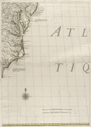 Um mapa dos domínios britânico e francês na América, 1756 (gravura com cor de contorno no papel)