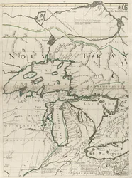 Um mapa dos domínios britânico e francês na América, 1756 (gravura com cor de contorno no papel)