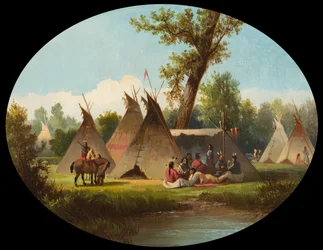 Acampamento Assiniboin no Alto Missouri, c.1870